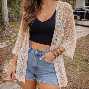 SML Cardigan Mid XXL Open Lace Crochet Duster Bohemian Festival Layer Shrug